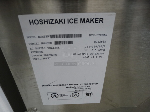 NICE! Hoshizaki Model DCM-270BAH Stainless Steel Commercial Countertop Ice Machine and Dispenser. 115-120 Volts, 1 Phase. 17x24x28 - Image 6 of 6