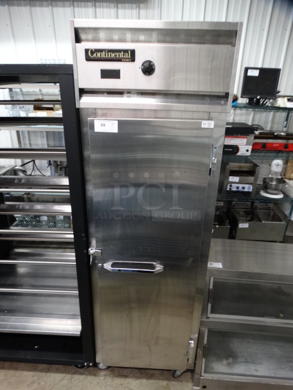 NICE! Continental Model DL1W-SS Stainless Steel Commercial Single Door Reach In Cooler on Commercial Casters. 115/208-230 Volts, 1 Phase. 26x34x83. Cannot Test - Unit Was Previously Hardwired
