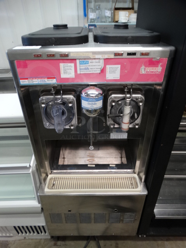 SWEET! 2005 Taylor Model 342D-27 Stainless Steel Commercial Floor Style Air Cooled 2 Flavor Frozen Beverage Machine w/ Milkshake Mixer Attachment on Commercial Casters. 208-230 Volts, 1 Phase. 26x34x60 - Image 1 of 9