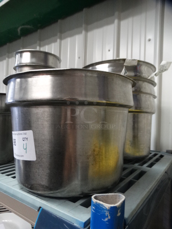 4 Stainless Steel Cylindrical Drop In Bins. 11.5x11.5x8. 4 Times Your Bid!