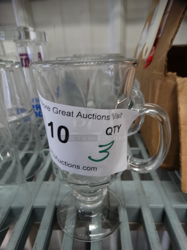 3 Glass Footed Mugs. 4.5x3x6. 3 Times Your Bid! - Image 1 of 3