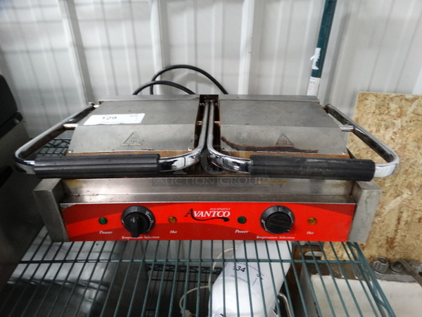 NICE! Avantco Model 177 Stainless Steel Commercial Countertop Double Panini Press. 22x14x9. Tested and Working!