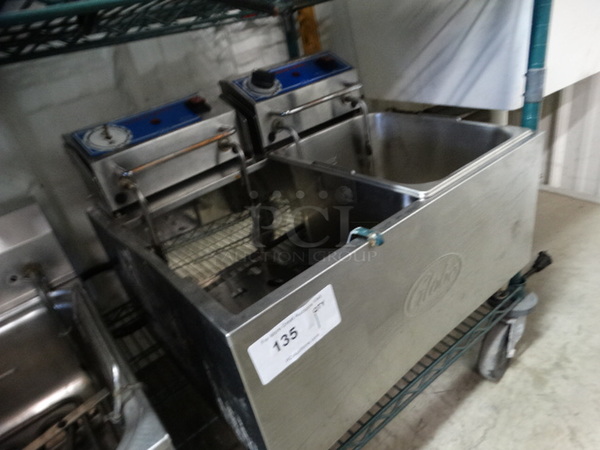 Globe Metal Countertop Electric Powered Fryer. Missing 1 Bin. 22x19x17 - Image 3 of 7