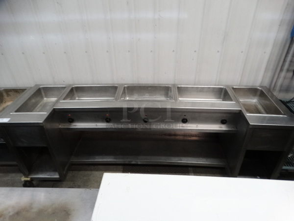 NICE! Stainless Steel Commercial Electric Powered 5 Bay Steam Table w/ Undershelf on Commercial Casters. 101x29x36. Cannot Test Due To Plug Style  - Image 3 of 11