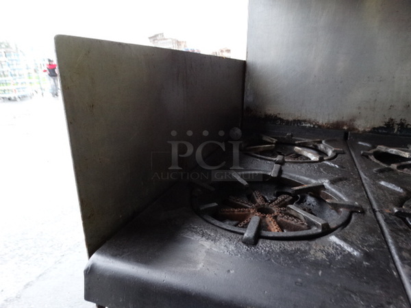NICE! Garland Metal Commercial Gas Powered 6 Burner Range w/ Right Side Flat Top Griddle, 2 Lower Ovens and Metal Overshelf.  62x33x58 - Image 6 of 10