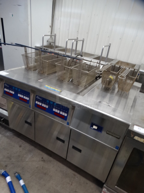 FANTASTIC! Pitco Frialator Model FE14BS-CLQVZA Stainless Steel Commercial Electric Powered 2 Bay Fryer w/ Right Side Dumping Bay and 6 Metal Fry Baskets on Commercial Casters. 480 Volts, 3 Phase. 48x34x48 - Image 2 of 11