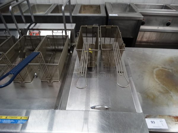 FANTASTIC! Pitco Frialator Model FE14BS-CLQVZA Stainless Steel Commercial Electric Powered 2 Bay Fryer w/ Right Side Dumping Bay and 6 Metal Fry Baskets on Commercial Casters. 480 Volts, 3 Phase. 48x34x48 - Image 5 of 11