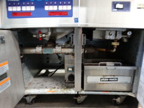 FANTASTIC! Pitco Frialator Model FE14BS-CLQVZA Stainless Steel Commercial Electric Powered 2 Bay Fryer w/ Right Side Dumping Bay and 6 Metal Fry Baskets on Commercial Casters. 480 Volts, 3 Phase. 48x34x48 - Image 7 of 11