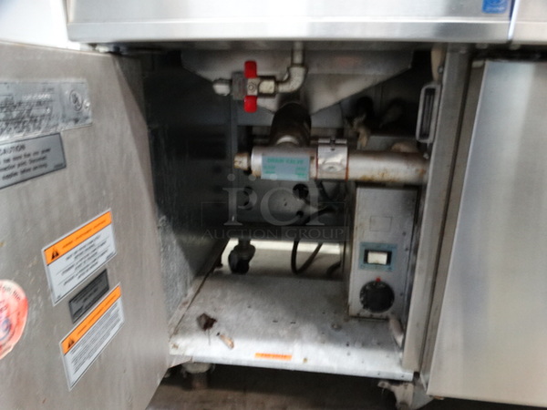FANTASTIC! Pitco Frialator Model FE14BS-CLQVZA Stainless Steel Commercial Electric Powered 2 Bay Fryer w/ Right Side Dumping Bay and 6 Metal Fry Baskets on Commercial Casters. 480 Volts, 3 Phase. 48x34x48 - Image 10 of 11