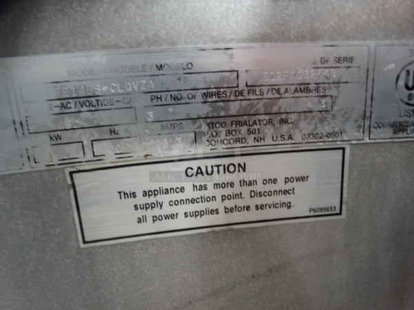 FANTASTIC! Pitco Frialator Model FE14BS-CLQVZA Stainless Steel Commercial Electric Powered 2 Bay Fryer w/ Right Side Dumping Bay and 6 Metal Fry Baskets on Commercial Casters. 480 Volts, 3 Phase. 48x34x48 - Image 11 of 11