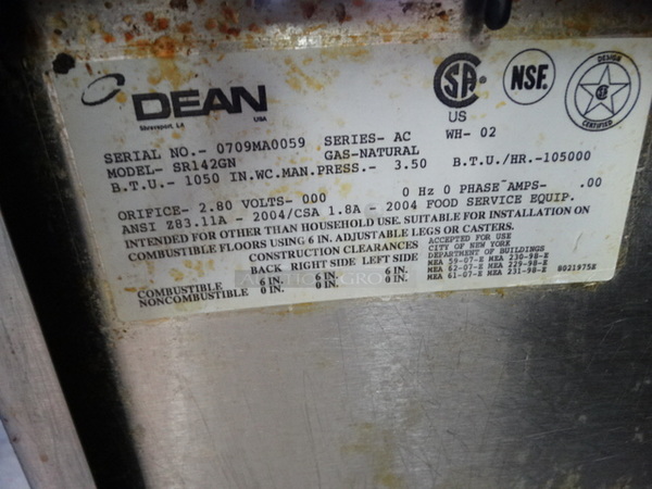 NICE! 2007 Dean Model SR142GN Stainless Steel Commercial Natural Gas Powered Deep Fat Fryer. 105,000 BTU. 15.5x29x48 - Image 7 of 8