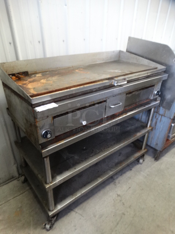 NICE! Stainless Steel Commercial Gas Powered Flat Top Griddle on Stainless Steel Stand w/ Commercial Casters. 48x24x45.5 - Image 2 of 8