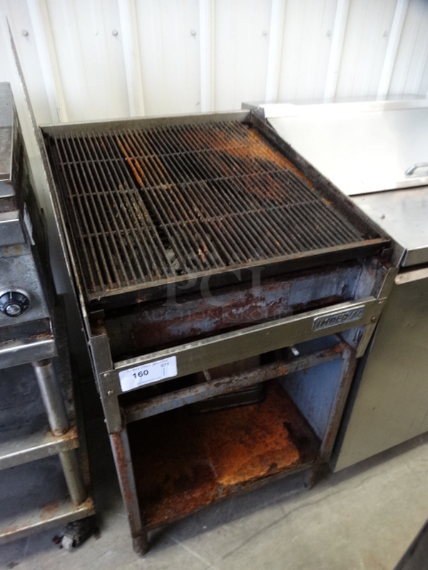 NICE! Imperial Stainless Steel Commercial Gas Powered Charbroiler Grill w/ Splash Guard and Undershelf. 24x29x49