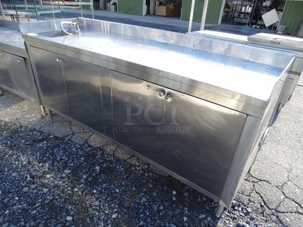Stainless Steel Commercial Counter w/ Sink Bay, Faucet, Handles and 4 Doors. 84x26x40