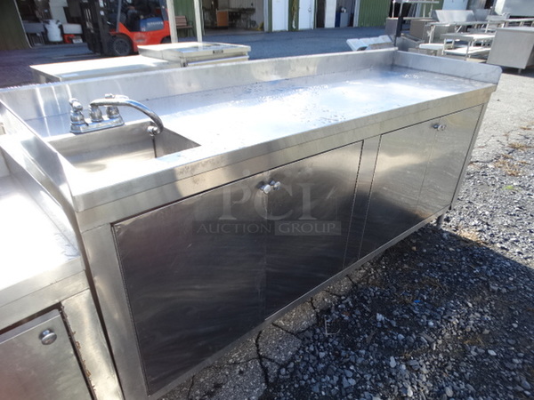 Stainless Steel Commercial Counter w/ Sink Bay, Faucet, Handles and 4 Doors. 84x26x40 - Image 8 of 8