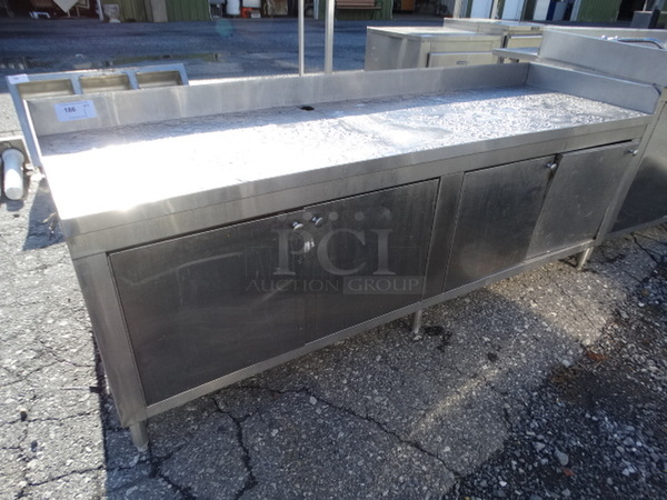 Stainless Steel Commercial Counter w/ Backsplash and 4 Doors. 84x26x34