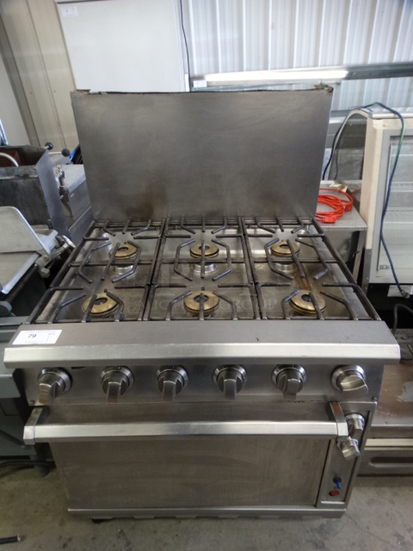 GREAT! Stainless Steel Commercial Gas Powered 6 Burner Range w/ Lower Oven and Backsplash. 36x37x56