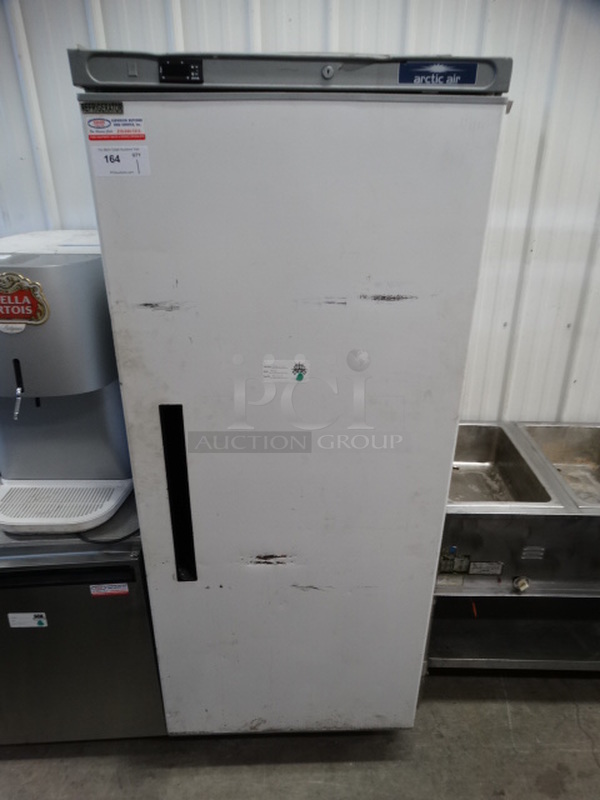 NICE! Arctic Air Model AWR25 Metal Commercial Single Door Reach In Cooler on Commercial Casters. 115 Volts, 1 Phase. 30x29x77.5. Tested and Working!