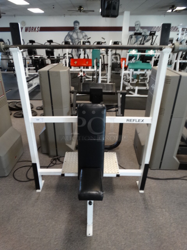 Reflex White Metal Seated Shoulder Press Bench Station. Does Not Come w/ Olympic Bar Shown In Pictures. 49x38x67