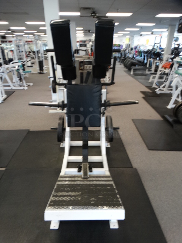 White Metal Squat Machine. Does Not Come w/ Plate Weights Shown In Picture. 55x70x70