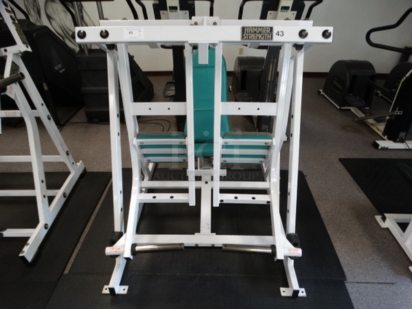Hammer Strength White Metal Seated Leg Press Station. 50x72x56