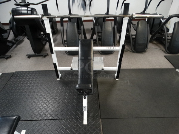 Reflex White Metal Incline Bench Press. Does Not Come w/ Olympic Bar Shown In Pictures. 49x59x55