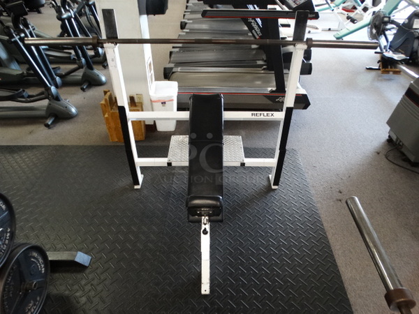 Reflex White Metal Incline Bench Press. Does Not Come w/ Olympic Bar Shown In Pictures. 50x51x55