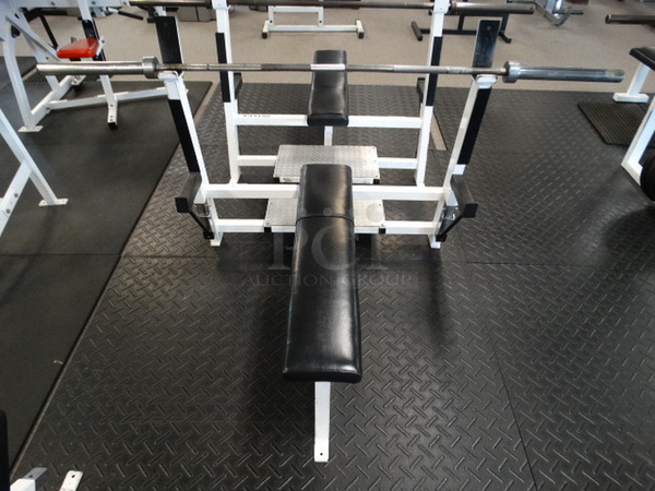 Reflex White Metal Bench Press. Does Not Come w/ Olympic Bar Shown In Pictures. 50x60x47
