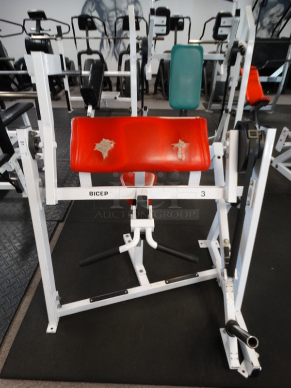 Hammer Strength White Metal Bicep Curl Station. 48x48x53