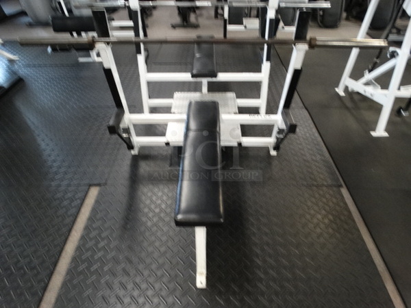 Reflex White Metal Bench Press. Does Not Come w/ Olympic Bar Shown In Pictures. 50x60x47