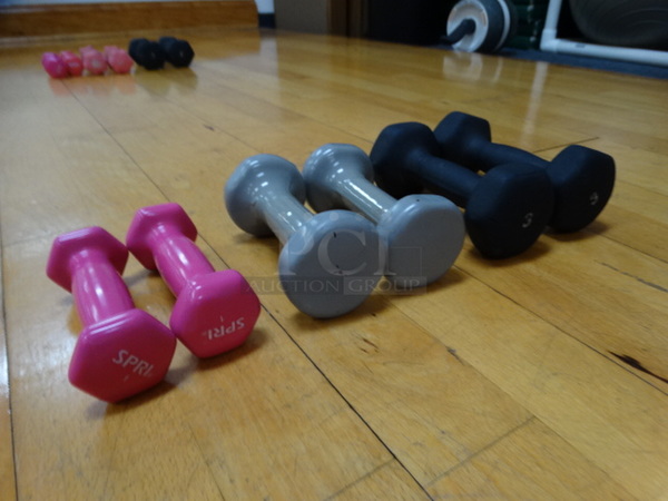 ALL ONE MONEY! Lot of 6 Dumbbells; 2 Pink 1 Pound, 2 Purple 2 Pound and 2 Blue 3 Pound!