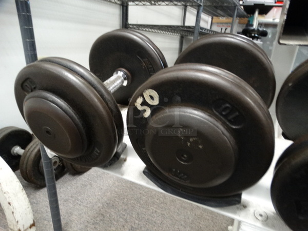 ALL ONE MONEY! Lot of 2 Metal 50 Pound Dumbbells!