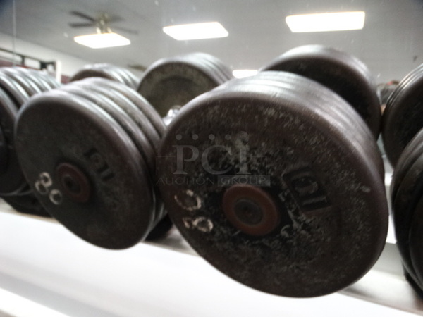 ALL ONE MONEY! Lot of 2 Metal 80 Pound Dumbbells!