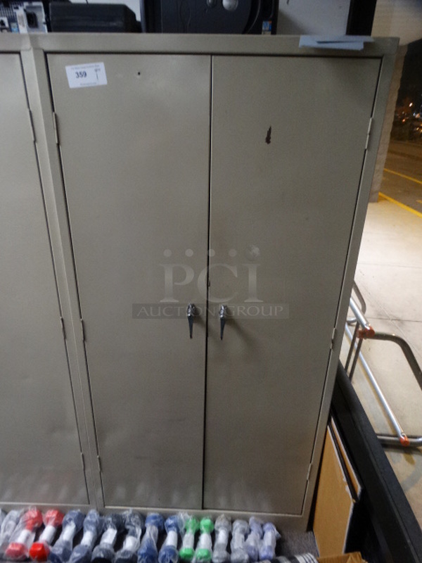Tan Metal 2 Door Cabinet. 36x18x72