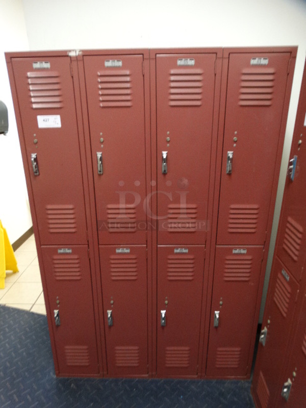 Red Metal Locker w/ 8 Cubbies. Buyer Must Remove. 48x15x72