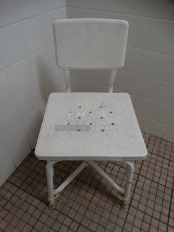 White Poly Shower Chair w/ White Frame. 17x19x31