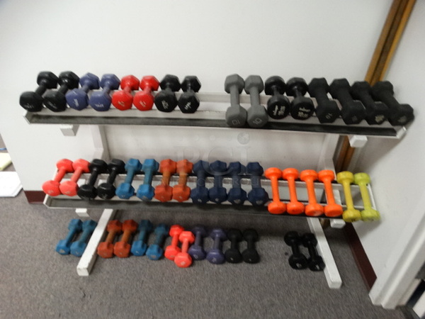 White Metal 2 Tier Dumbbell Rack. Does Not Include Contents. 61x20x32