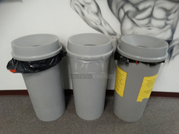 3 Gray Poly Trash Cans. 16x16x33. 3 Times Your Bid!