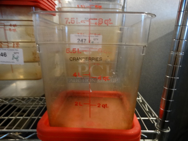 7 Clear Poly Containers w/ 2 Red Lids. 9x9x9. 7 Times Your Bid!