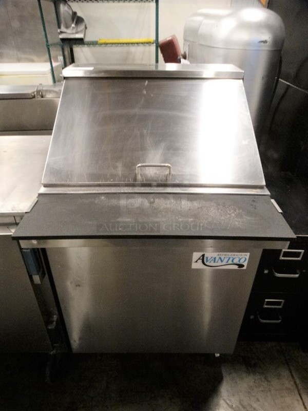 GREAT! Avantco Stainless Steel Commercial Sandwich Salad Prep Table Bain Marie Mega Top on Commercial Casters. 28x35x46. Tested and Working!