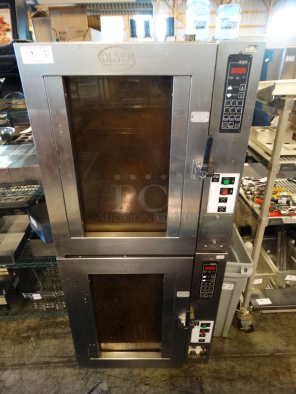 2 FANTASTIC! Oliver Model 690 Stainless Steel Commercial Electric Powered Convection Oven on Commercial Casters. 480 Volts, 3 Phase. 33x50x78. 2 Times Your Bid!