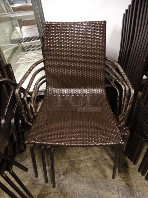 4 Brown Dining Height Chairs w/ Metal Arm Rests. Stock Picture - Cosmetic Condition May Vary. 23x20x33. 4 Times Your Bid!