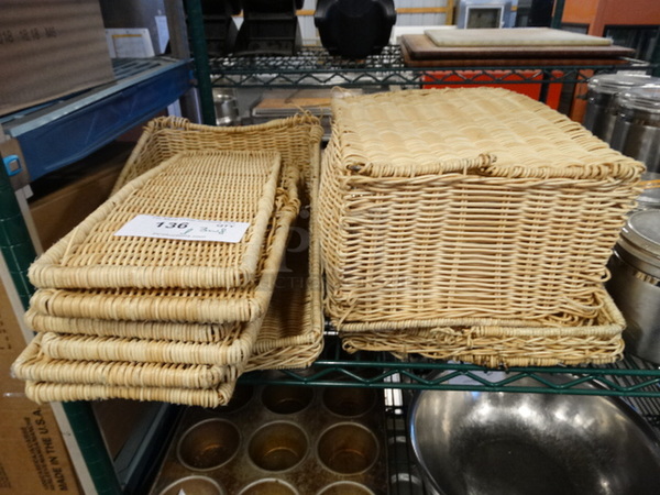 ALL ONE MONEY! Lot of 3 Wicker Style Baskets and 8 Wicker Style Planks! 10x15x5, 6x17x1
