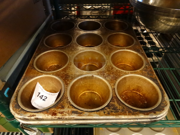 2 Metal 12 Cup Muffin Baking Pans. 13.5x18x2. 2 Times Your Bid!