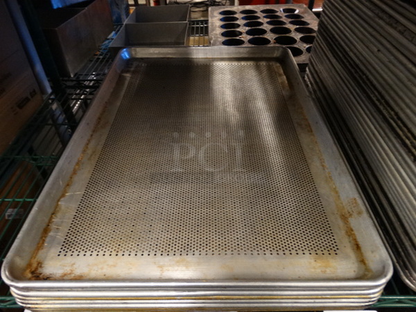 10 Metal Full Size Perforated Baking Pans. 18x26x1. 10 Times Your Bid!