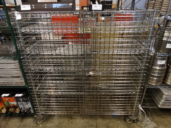 Chrome Finish 6 Tier Shelving Unit w/ Liquor Cage on Commercial Casters. 62x25x68