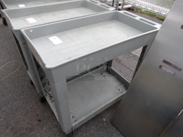 Gray Poly 2 Tier Cart w/ Push Handle on Commercial Casters. 18x34x33