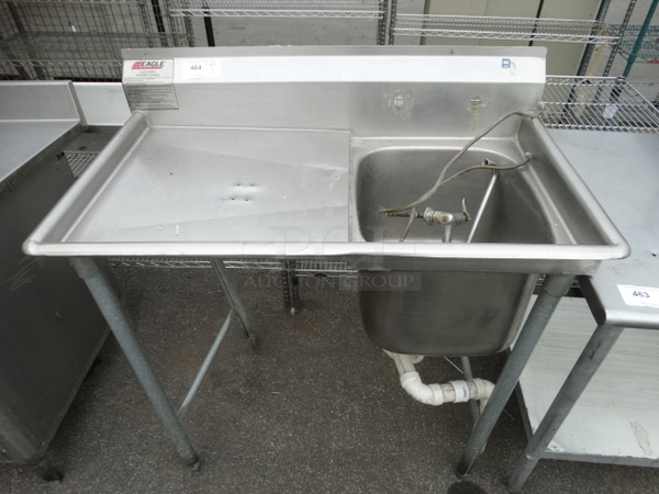 Eagle Stainless Steel Single Bay Sink. 44x26x44. Bay 16x19x12. Drainboard 22x22x2