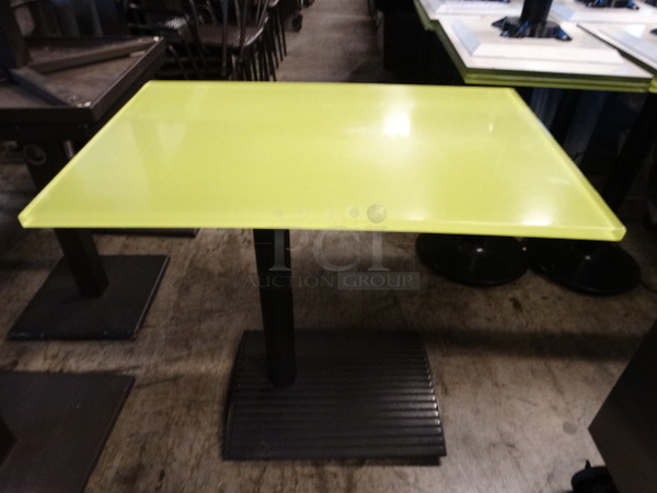 Green Tabletop on Black Metal Table Base. Stock Picture - Cosmetic Condition May Vary. 33x22x31