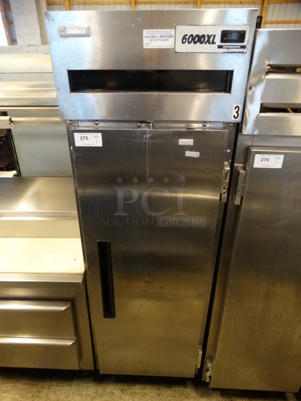 NICE! 2008 Delfield Model 5023XL-8 Stainless Steel Commercial Single Door Reach In Cooler on Commercial Casters. 115 Volts, 1 Phase. 25.5x32x80. Tested and Powers On But Does Not Get Cold